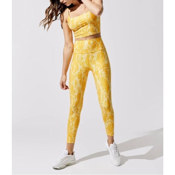 Carbon38 Pants - CARBON38 High Rise 7/8 Leggings Womens Medium Kumquat Yellow Snake Python